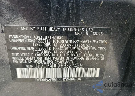 2015 Subaru Xv Crosstrek 2.0 Premium from USA, damaged, VIN JF2GPADCXF8327439